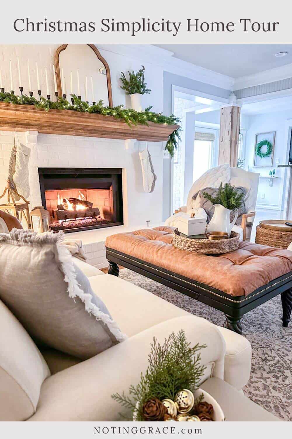 lime slurried fireplace decorated for winter