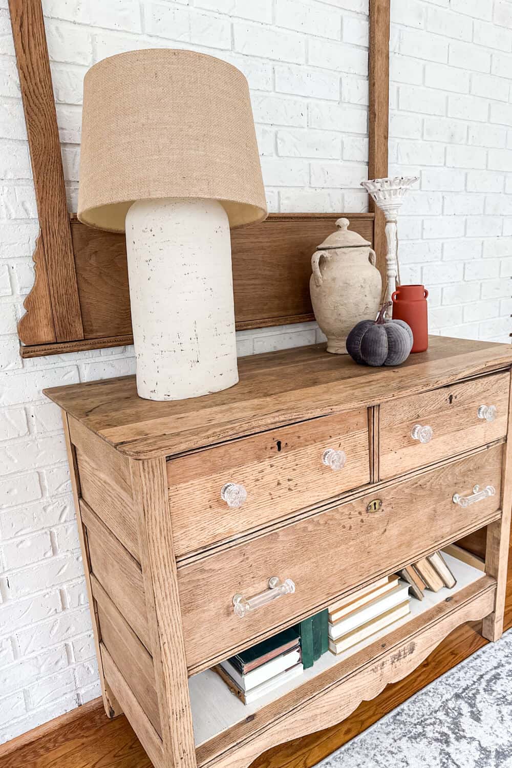 unfinished vintage dresser with minimalist fall decor